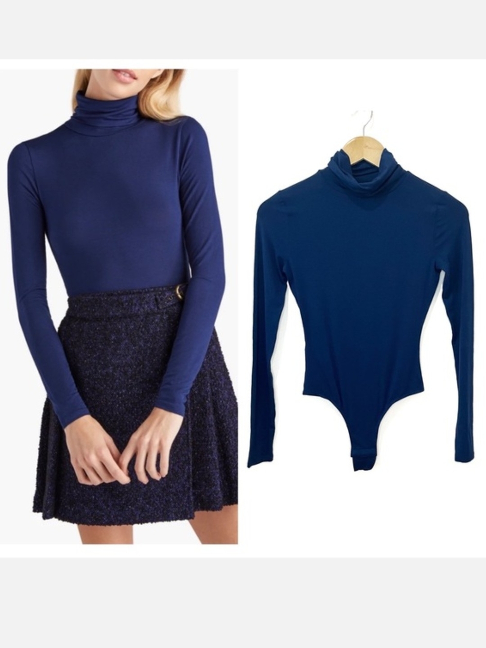 Hill House The Luna Women’s Navy Blue Long Sleeve Turtleneck Bodysuit